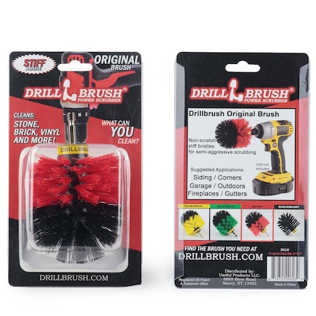 Drillbrush Outdoor - Garden - Patio - Deck - Cleaning Supplies - Drill Brush - Bi Original Red-Blk STIFF